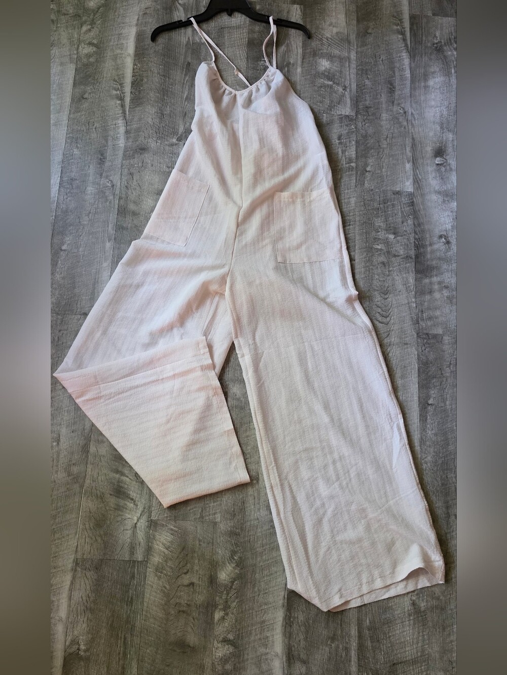 SHEIN Light Cream Linen-Blend Wide Leg Jumpsuit